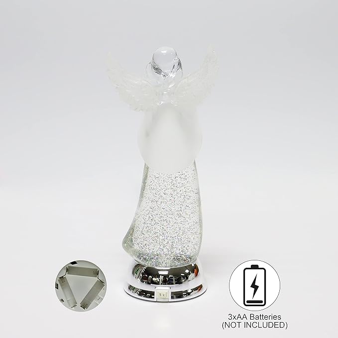Christmas Tabletop Decor, Snow Globe Water Spinning LED Lighted Angel, Battery Operated (not Included) (12.8" H x 4.5" W x 4.5" D) by Moments in Time