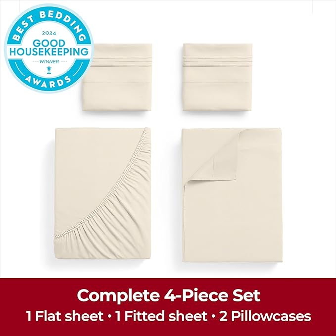 Mellanni Extra Deep Full Sheets - 4 PC Iconic Collection Bedding - Hotel Luxury, Ultra Soft, Cooling Bed Sheets - Wrinkle, Fade, Stain Resistant (Full, Golden Ivory)