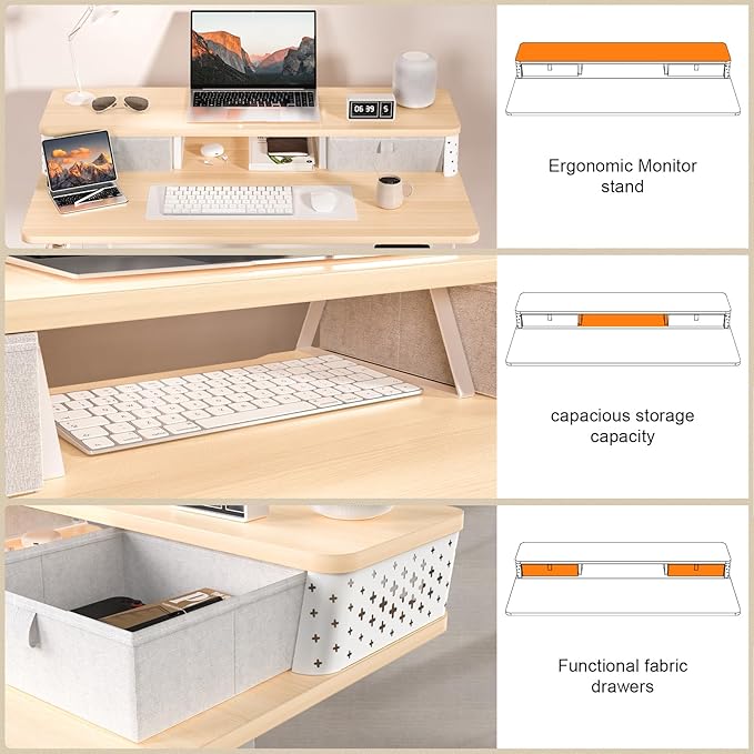 40 x 24 Inch Standing Desk with 2 Drawers, Easily Assembled Height Adjustable Desk, Ergonomic Sit to Stand Electric Desk for Home Office Workstation, Natural