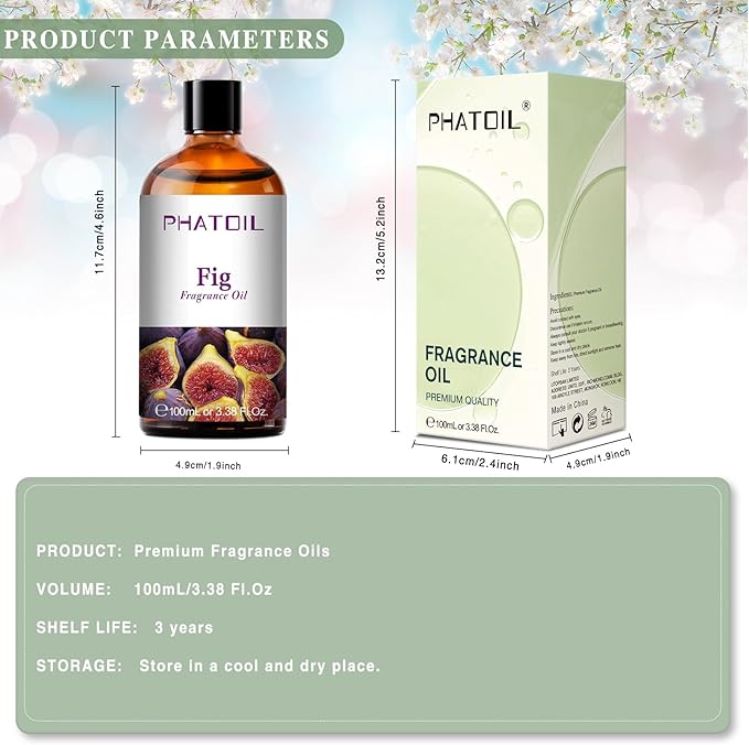 PHATOIL 3.38FL.OZ Fig Fragrance Oils for Aromatherapy, Essential Oils for Diffusers for Home, Perfect for Diffuser, Yoga, Skin Care, DIY Candle and Soap Making - 100ml