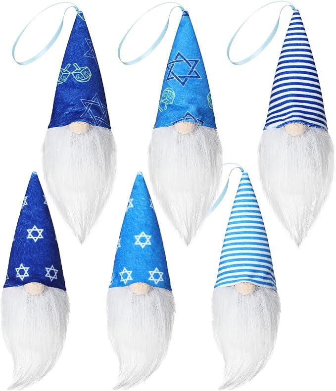 6 Pcs Gnome Hanukkah Ornaments, Handmade Chanukah Gnome Decorations Ornaments Plush Hanukkah Decorations Christmas Tree Hanging Home Table Decor