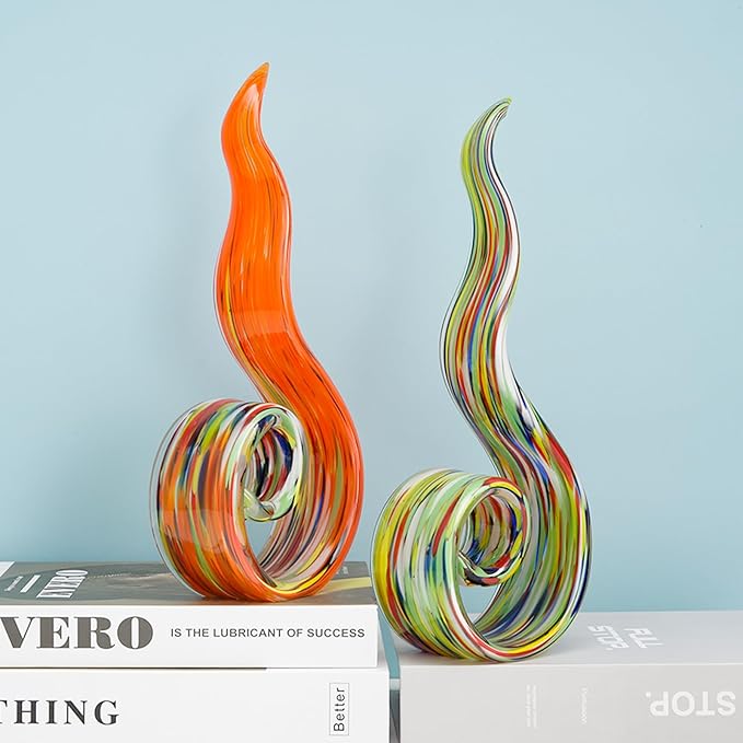 11.4" Tall Hand-Blown Glass Sculpture Murano-Style Sculpture Art Ornament Statue Figurines Home Decor Accent Piece Coastal Ocean Nautical Home Decor,Shelf,TV Stand,Tabletop Centerpieces,Wonderful Gift