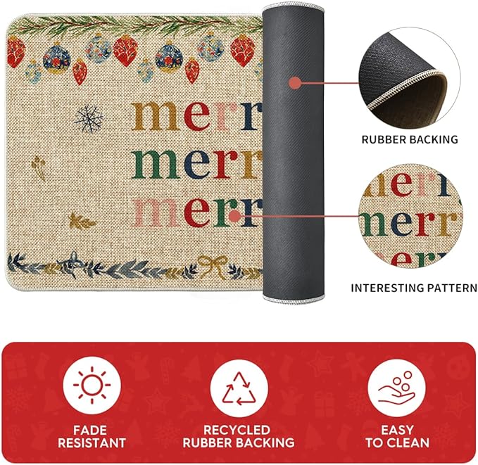 Artoid Mode Watercolor Nutcrackers Merry Christmas Decorative Kitchen Mats Set of 2, Home Party Low-Profile Kitchen Rugs - 24"x36"+24"x59"+24"x72"