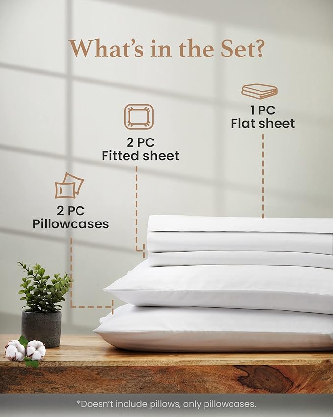Split King Sheets Sets for Adjustable Bed Cotton, Luxury Sheetss, 1000 TC Egyptian Cotton Sheet, 5 Piece 100% Cotton Split King Set, Sateen Sheett, 2 Fitted - 16" Deep Pocket, White
