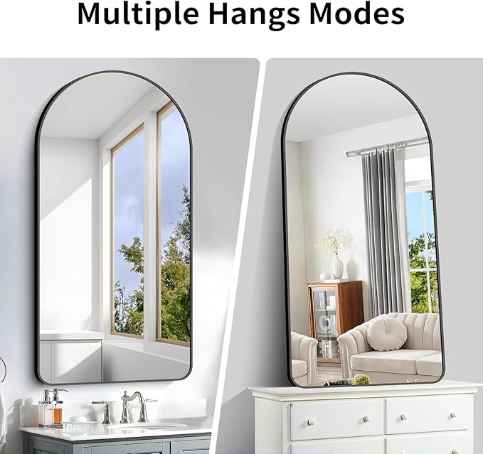 Arched Bathroom Mirror, 55"x36" Black Arched Mirror for Bathroom, Wall Mounted Mirror, Black Vanity Wall Mirror w/Metal Frame for Bedroom, Entryway, Living Room, Hanging or Leaning Against Wall
