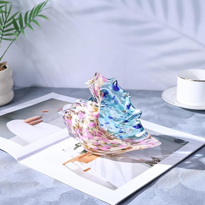 LCCCK Hand Blown Glass Conch Shell Sculpture, Sea Glass Art Figurines, Beachy Room Decor, Pink Conch Shell Decorative Statues, Sea Shell Coastal Decor for Shelf House Room, Beachy Gifts