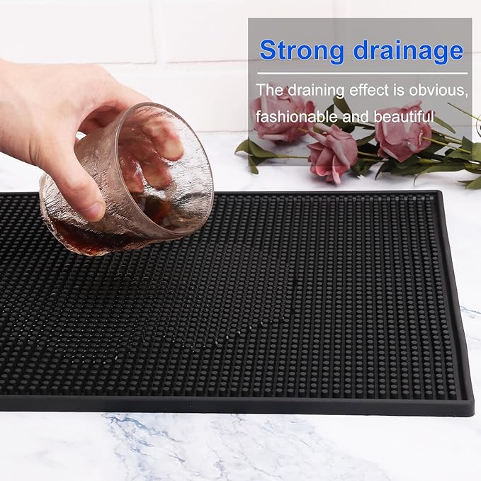 3 Pack Rubber Mats, 18" x 12" Black Bar Service Spill Mat for Countertop, Efficient and Stylish Solution for Every Bartending Need