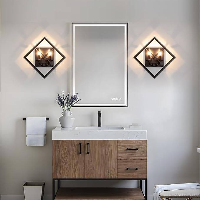 Farmhouse Wall Sconce,Set of 2 Rustic Wall Sconces Indoor Wall Light Fixtures 17.8in for Stairway, Living Room, Bedroom, Bathroom (2 Light,E12 Base, No Bulbs)