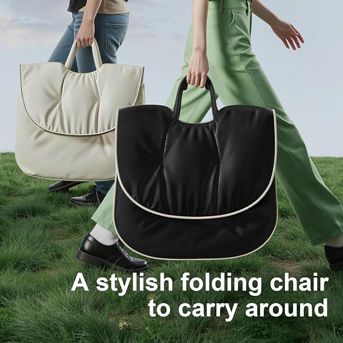 Folding Comfy Saucer Chair, Pu Leather Butterfly Chair, Moon Chair for Indoor & Outdoor, Small Reading Lounge Lazy Chair for Bedroom,Living Room, Dorm Rooms,Small Space (Black)