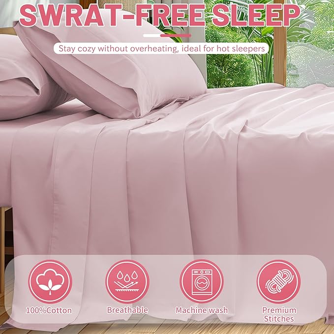 Extra Deep Pocket California King Sheets 18-24 Inch 100% Egyptian Cotton 1000 Thread Count Sateen Weave Soft Breathable 4 Pieces(California King,Light Pink)