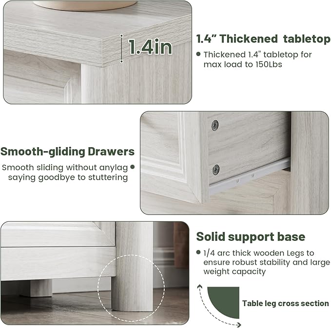 White Nightstand with 3 Drawers, Wood Night Stand with Metal Knobs, Farmhouse Bed Side Table for Bedroom, Modern End Table for Living Room Home Office Storage 1PC
