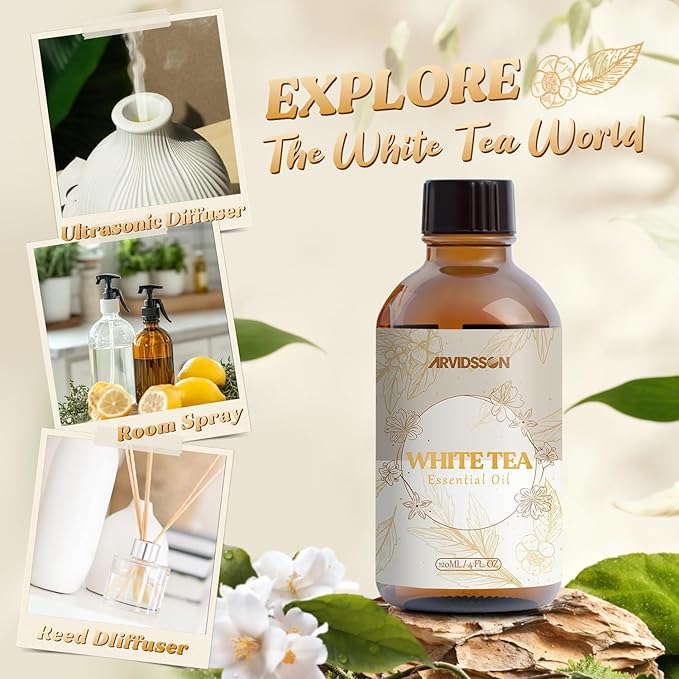 White Tea Essential Oil 4 Fl Oz (120ml) - Pure and Natural Fragrance Oil, White Tea Oil for Diffusers, Candle Making, Room Spray Diffuser Oil for Home, Aromatherapy Scented Oil Gift for Women