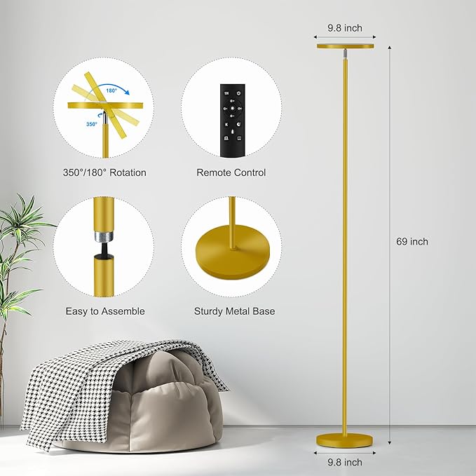 SUNMORY Floor Lamps for Living Room, 32W/3000LM Super Bright LED Floor Lamp with Remote Control, 69" Tall Standing Lamp with Stepless Dimmable, Modern Torchiere Corner Lamp for Bedroom, Office