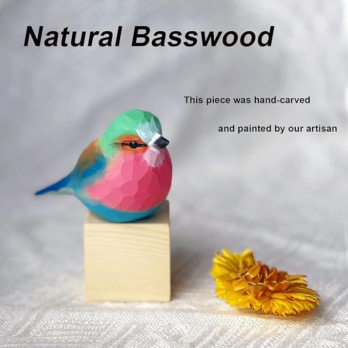Handmade Wooden Carved Bird Decor Sculpted Hand-Painted Bird Figurines Small Home Decor Bird Statue Shelf Decor BFF Gifts for Bird Lovers(Lilac-Breasted Roller)