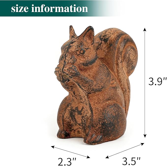 Sungmor Cast Iron Squirrel Statue, Vintage Animal Collection Figurines, Home Office Table Decor, Paperweight, Doorstop, Garden Lawn Cute Ornament, Rust Finish