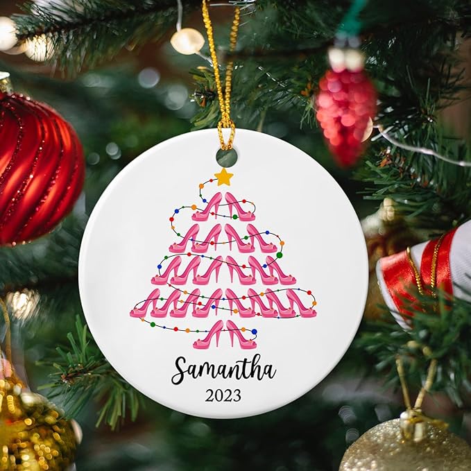 Personalized Shoe Ceramic Ornaments, High Heel Shoes Christmas Tree Ornaments, Stiletto Ornament, Shoes Lover, Shoe Addict Decoration, Customized Name Ornament for Sister Girlfriends