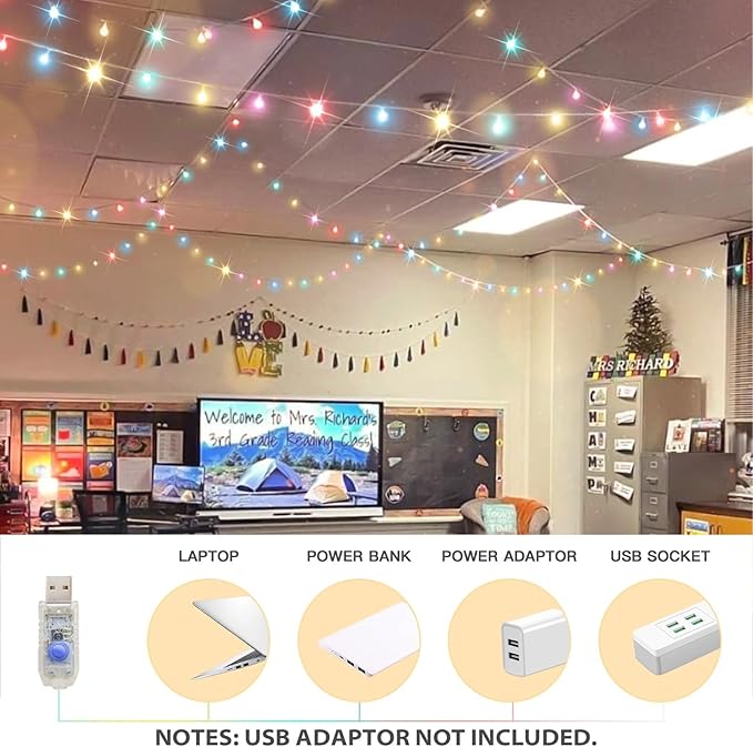 suddus Classroom Lights Plug in, 33ft 100 Led USB Pastel Fairy Lights with Timer, Globe String Lights Indoor for, Dorm, Party, Room, Outdoor, Tree, Patio, Garden, Christmas Decoration