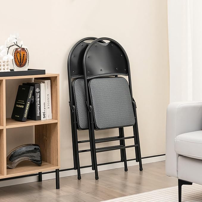 POWERSTONE Folding Chairs, Foldable Chair Set with Padded, Handle Hole and Metal Frame Dining Chair Set for Indoor and Outdoor, School, Office and Garden Party (6, Grey+Black)