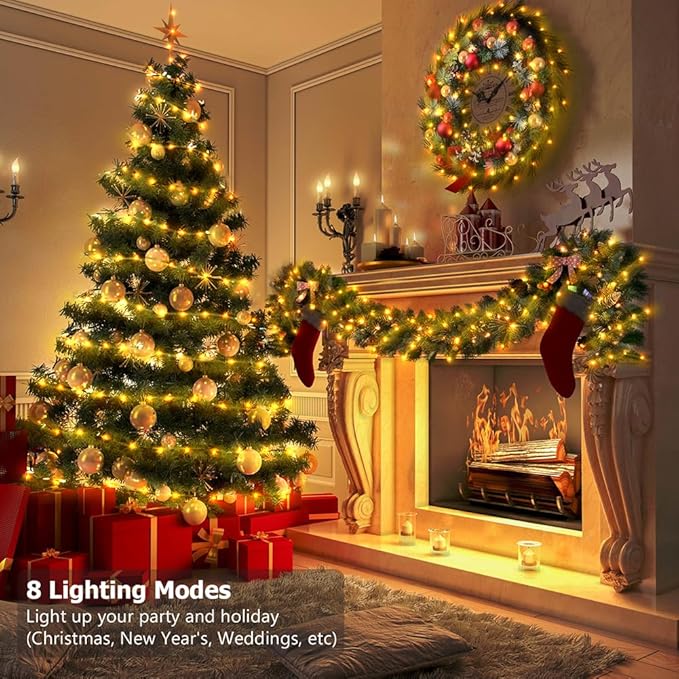 33ft Battery Operated String Lights, 100 LED Fairy String Lights Battery Powered w/Remote & Timer for Indoor Outdoor Christmas Trees Wreath Decoration Bedroom Patio - Warm White