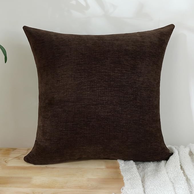 Jeneoo Coffee Brown Decorative Throw Pillow Covers Soft Chenille Comfy Square Couch Cushion Cases for Living Room Sofa Decor (Set of 2, 20 x 20 Inches)