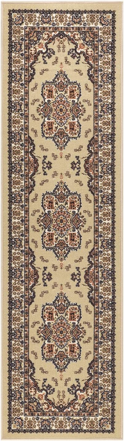 Antep Rugs Alfombras Oriental Traditional 2x10 Non-Skid (Non-Slip) Low Profile Pile Rubber Backing Indoor Runner Rugs (Beige, 2' x 10')