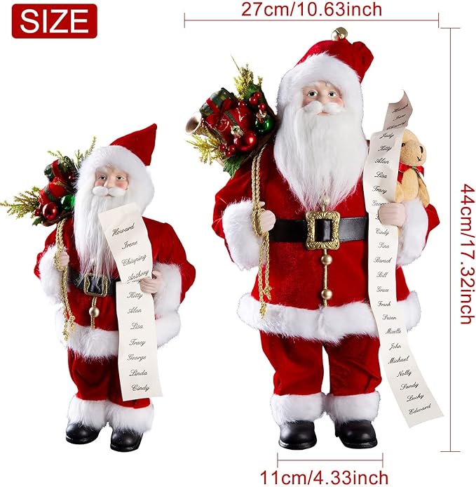 Uten Christmas Decorations, 18" Santa Clause Figurines Decorations, Christmas Socks and Gifts Bag Standing Home Party Holiday Decor and Birthday Gifts.
