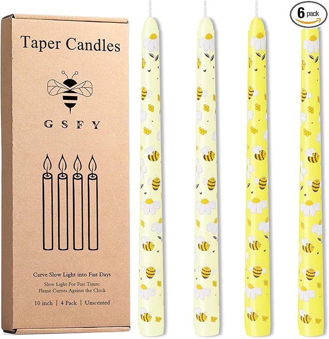 10 Inch Bee Taper Candles Long Tapered Candlesticks for Baby Shower Bee Themed Party Supplies What Will It Bee Gender Reveal Decorations