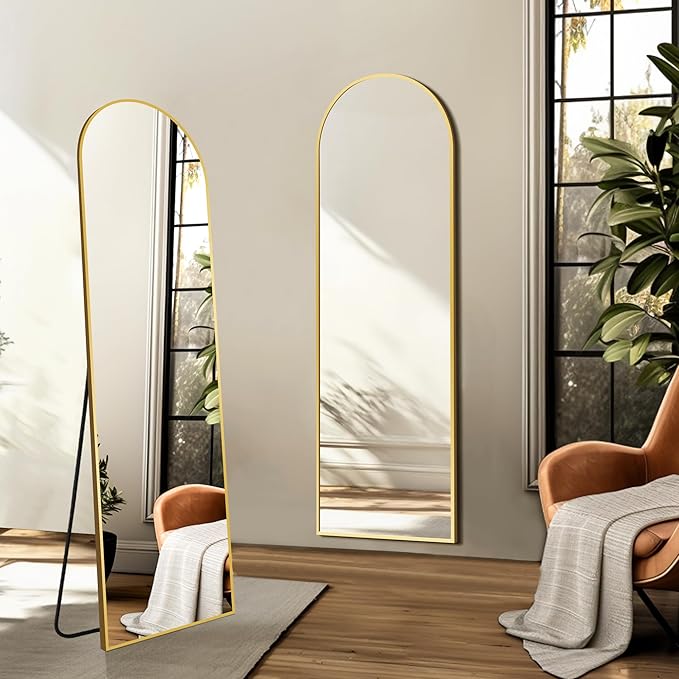 Arched Full Length Mirror, 56"x15" Standing Body Mirror for Wall, with Aluminum Alloy Frame for Bedroom, Living Room, Dressing Room(Gold)