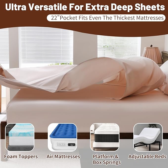 Extra Deep Pocket Queen Sheets 18-24 Inch 100% Egyptian Cotton 1000 Thread Count Sateen Weave Soft Breathable 4 Pieces(Queen,Dusty Pink)