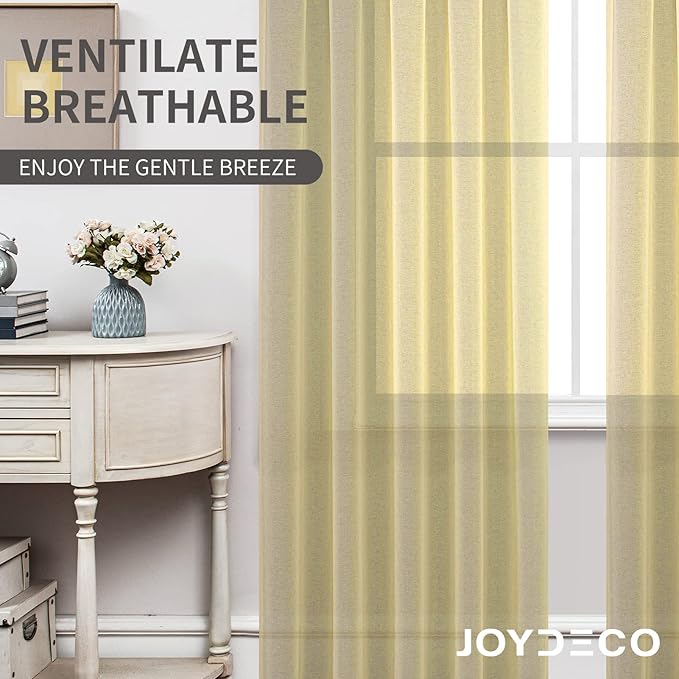 Joydeco Yellow Sheer Curtains 72 Inch Length 2 Panels Set, Rod Pocket Long Sheer Curtains for Window Bedroom Living Room, Lightweight Semi Drape Panels for Yard Patio (54x72 inch, Yellow)