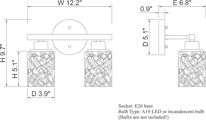 ALICE HOUSE 12.2" Vanity Lights, 2 Light Wall Sconce Lighting, Brushed Nickel Bathroom Lights Over Mirror, Bathroom Lighting, ETL Listed, AL9082-W2