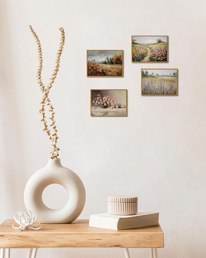 KISSFOX Vintage Landscape Canvas Wall Art Framed Natural Scenery Prints Ocean Coastal Sailboat Painting Artwork Rustic Farmhouse Pictures Decor Gallery Office Living Room Bedroom Bathroom