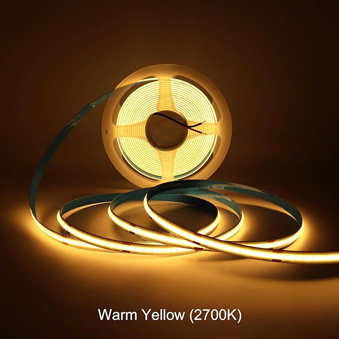24V 2700K COB LED Strip Light Warm Yellow Color, 16.4FT CRI 90, 2400LEDs High Bright LED Ribbon Light Tape for House Ceiling Bedroom Decor (DC24V, Wihtout Power Supply)