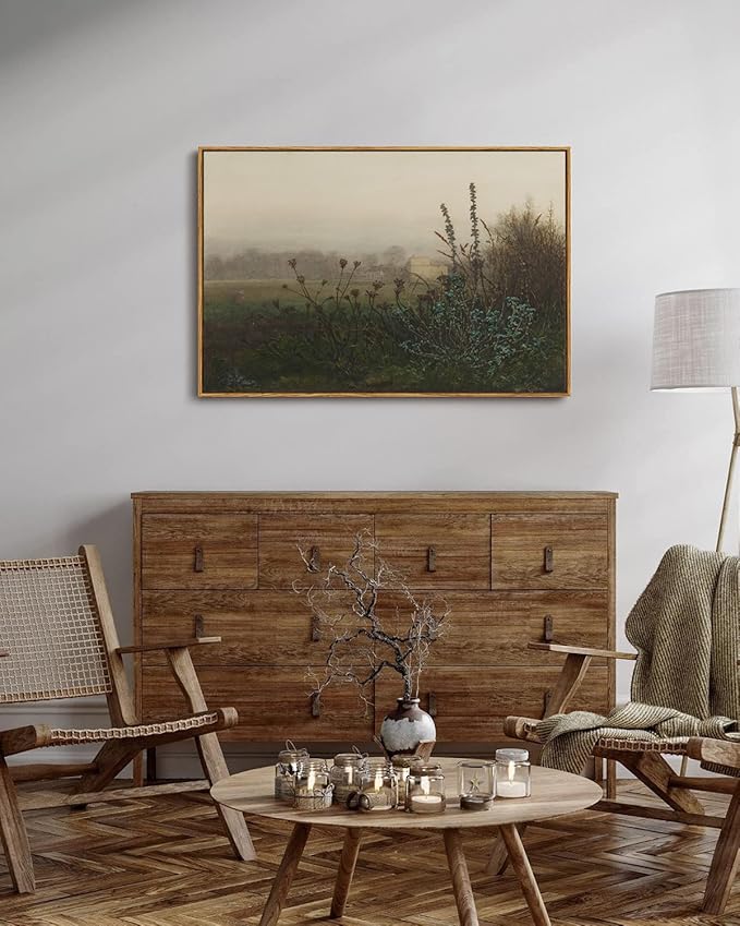 KISSFOX Vintage Wall Art Framed Retro Rustic Landscape Painting Canvas Prints Farmhouse Floral Country Scenery Picture Home Office Decor Bathroom Bedroom Living Room