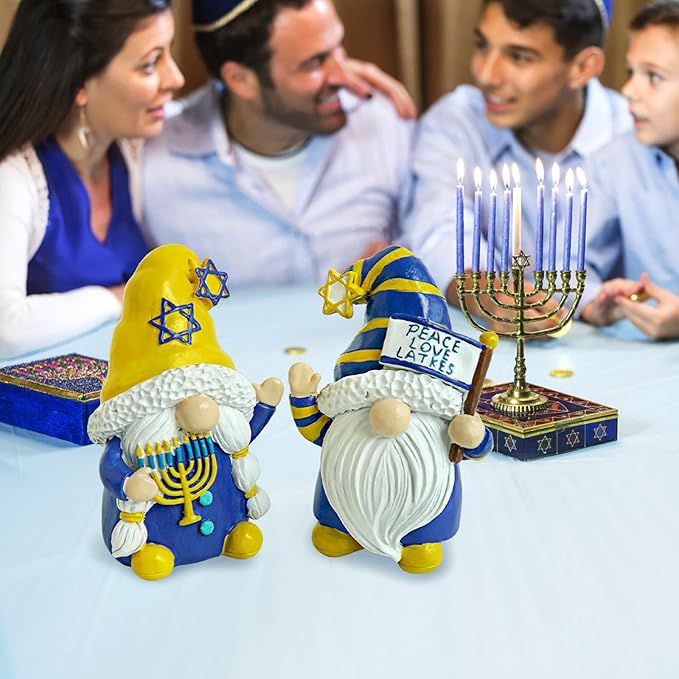 Hanukkah Gnomes Decorations for Home Resin Hanukkah Gnomes Decor for Office Chanukah Decor Indoor Outdoor,Jewish Gifts Idea Menorah Hanukkah Tiered Tray Decor