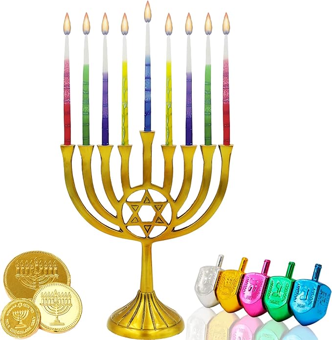 Dripless Hanukkah Candles, Multicolored Striped Deluxe Tapered Decorations, Chanukkah Menorah Candles for All 8 Nights of Chanukah, (Single)