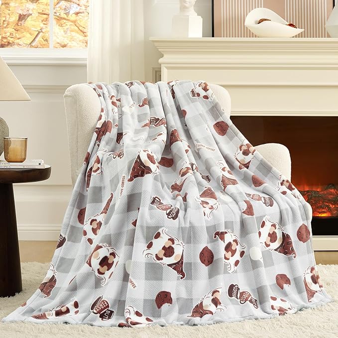 Cozy Bliss Gnome Coffee Throw Blanket - Warm MilkyPlush™ Throw Blankets,Ultra Soft Cozy Blankets for Couch,Sofa and Bed,Grey,50X60inches