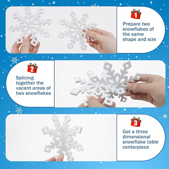 48 Pcs Wooden Snowflakes Table Decor 3D Snowflake Tabletop Signs Centerpiece for Christmas Xmas Winter Wonderland Decorations Home Party(White)