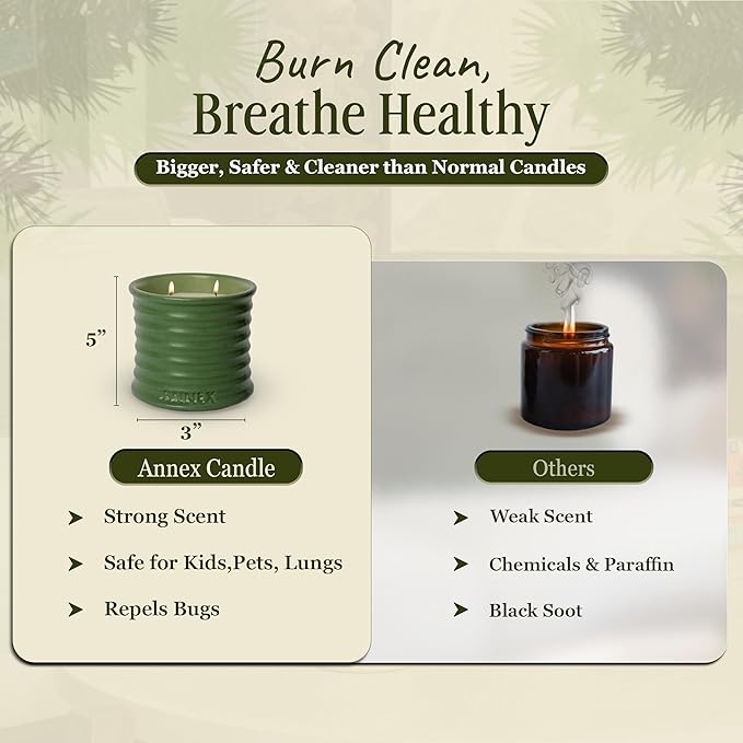 Scented Luxury Candles in Handmade Ceramic Jars, Soy Wax | Woody Wood β Oud & Agarwood, Large Candle | Non Toxic, 2 Wicks, Reusable Big Olive Green Jar | Natural Spring Aromatherapy for Women & Men
