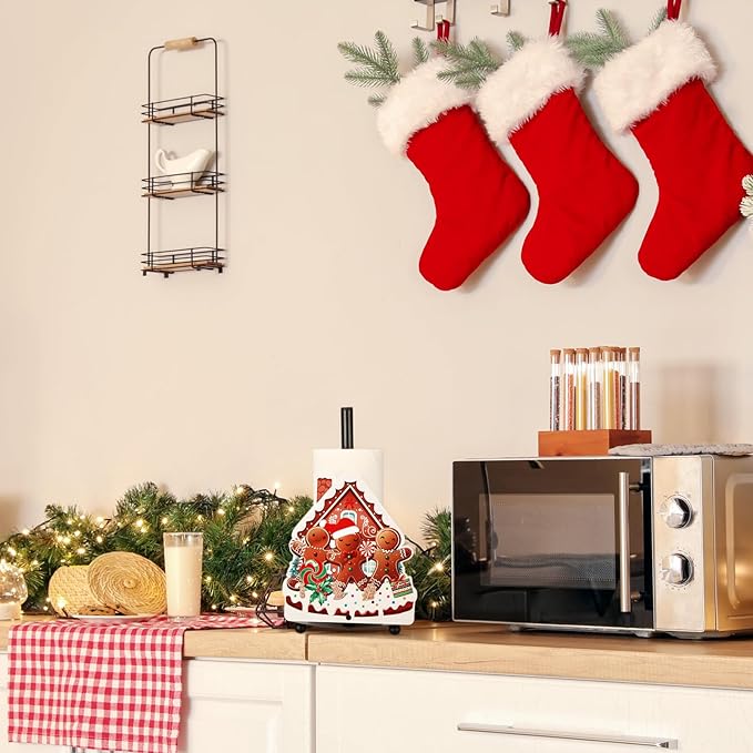 Yookeer Christmas Paper Towel Holder Gingerbread Candy Christmas Tree Towels Paper Holder for Kitchen Countertop Bathroom Home Farmhouse Replaceable Xmas Tree Decor Indoor