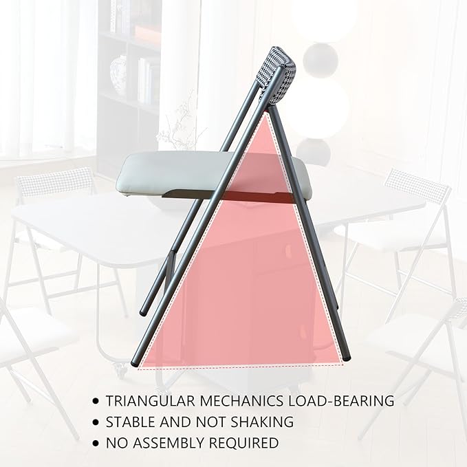 FUNROLUX Folding Dining Chairs Set of 2, Metal Folding Chairs with Padded Seat Foldable Dining Chairs for Kitchen Dining, Party Events (Grey)