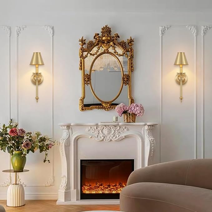 Brass Wall Sconce Modern Gold Bathroom Wall Lighting Vanity Light Fixtures Solid Copper Shade Industrial Wall Mount Lights for Bedroom Living Room E12 1-Light