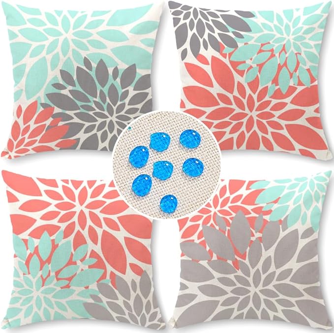 Cirzone Outdoor Pillow Covers 18x18 Set of 4 Morden Flower Patterns Waterproof Throw Outdoor Pillows Boho Decorations for Funiture Patio Garden Home