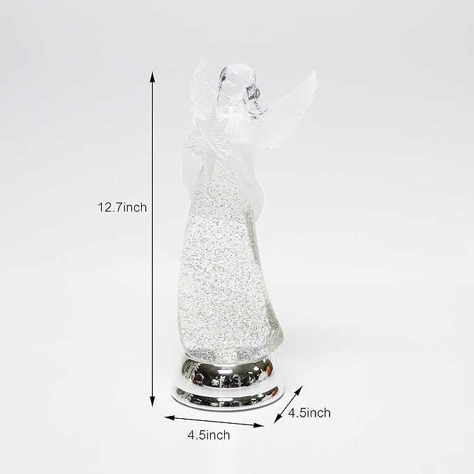 Christmas Tabletop Decor, Snow Globe Water Spinning LED Lighted Angel, Battery Operated (not Included) (12.8" H x 4.5" W x 4.5" D) by Moments in Time