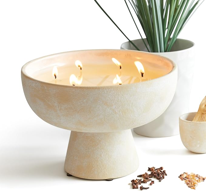 BLUEME Palo Santo & Vetiver, Luxury Candle w/Essential Oils, 6 Wick, Hand-Poured Soy, Cotton Wick, Ceramic