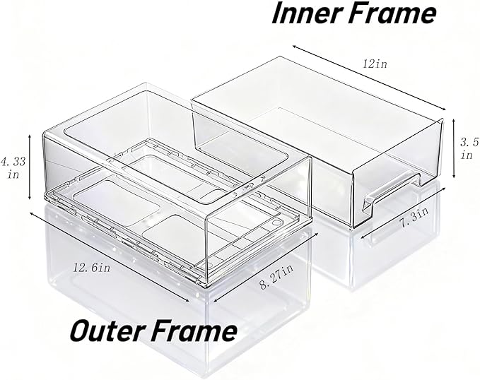 PeJeyiee 6 Pack Clear Stackable Refrigerator Organizers and Storage Drawers - Pull-Out Fridge Bins with Anti-Slip Base & Easy Clean, Plastic Organizers for Kitchen Pantry Cabinet Closet (Large)