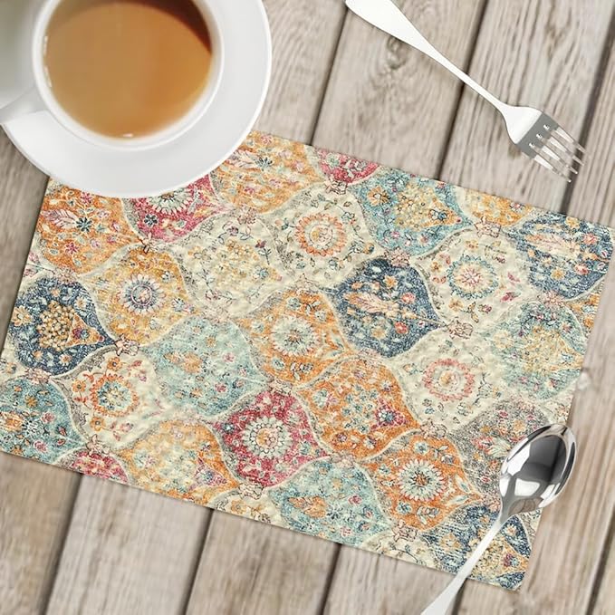 Snycler Table Runner Boho Table Runners Vintage Elegant Farmhouse Table Center Linen Decor for Home Dining Party Entrance (12x18 Inch ,Set of 4) Boho-Yellow