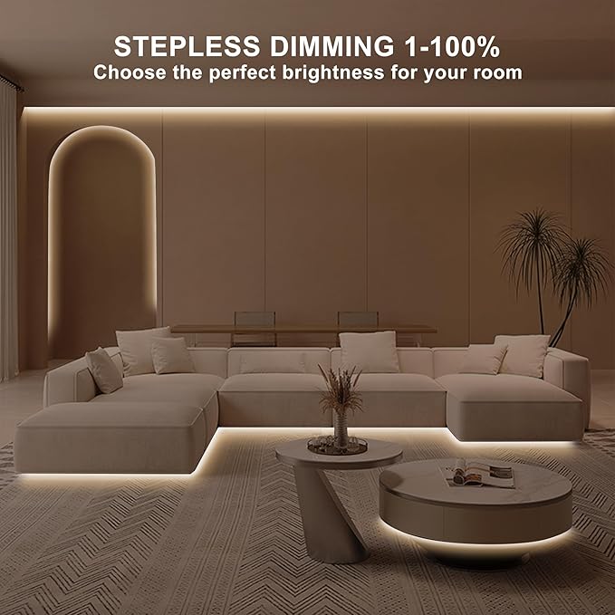 32.8ft COB Led Strip Light with Remote, 3000K Dimmable Bright Warm White Led COB Strip Light, White Continuous Led Strip Light for Mirror, Stair, Cabinet, Room