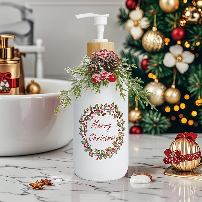 Christmas Soap Dispenser,Christmas Decoration Bathroom Hand Soap Dispenser and Christmas Kitchen Decor,Cute Christmas Soap Pump for Farmhouse Indoor Christmas Bathroom Decor(8.26inch)