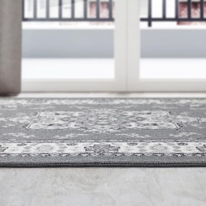 Antep Rugs Alfombras Oriental Traditional 2x4 Non-Skid (Non-Slip) Low Profile Pile Rubber Backing Kitchen Area Rugs (Gray, 2'3" x 4')